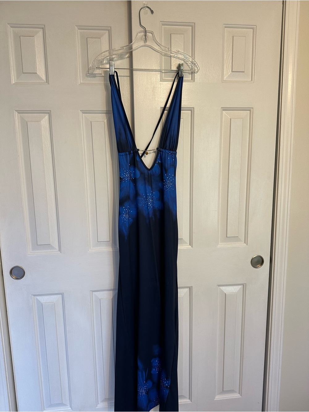Blue V-Neck Evening Slip Dress